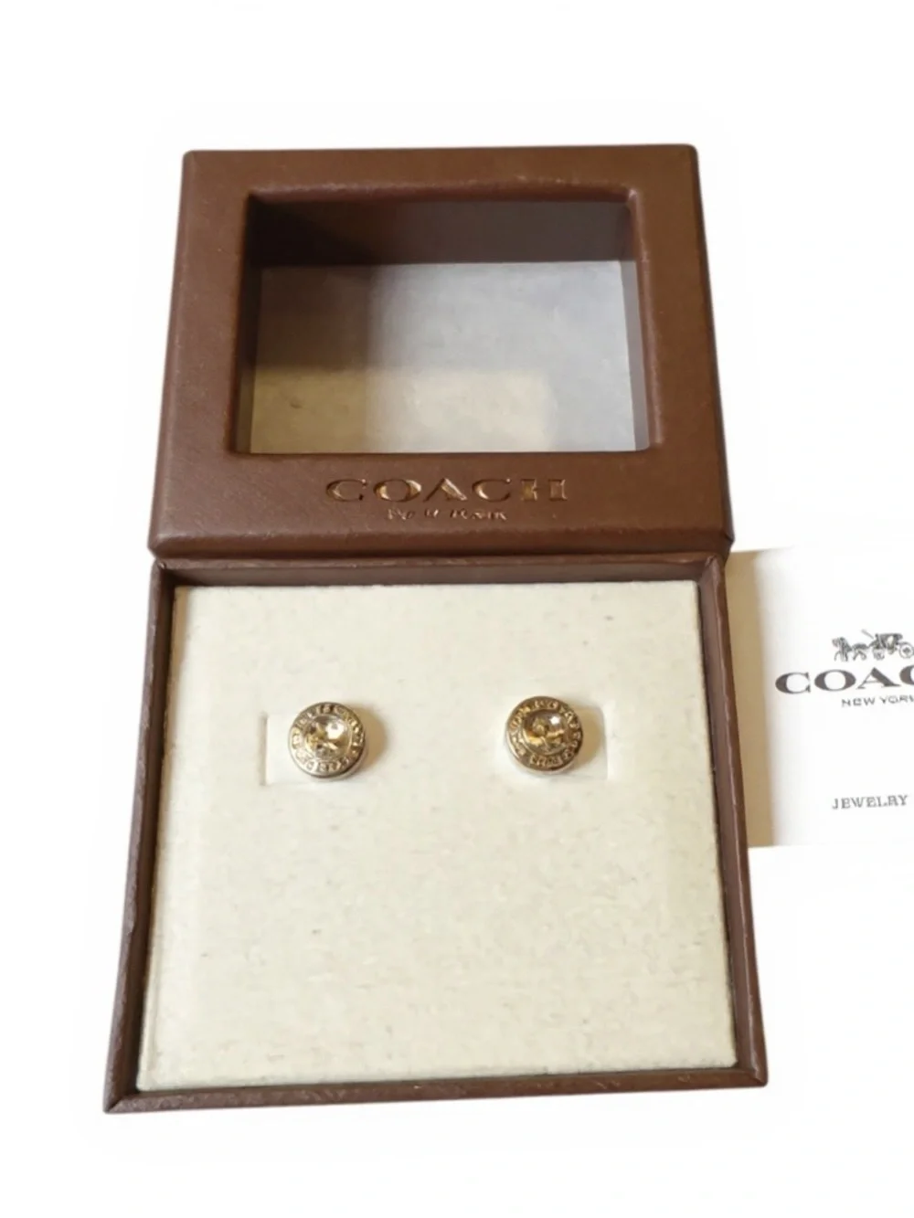 Coach Gold-Tone Round Logo Stud Earrings - Picture 2 of 4